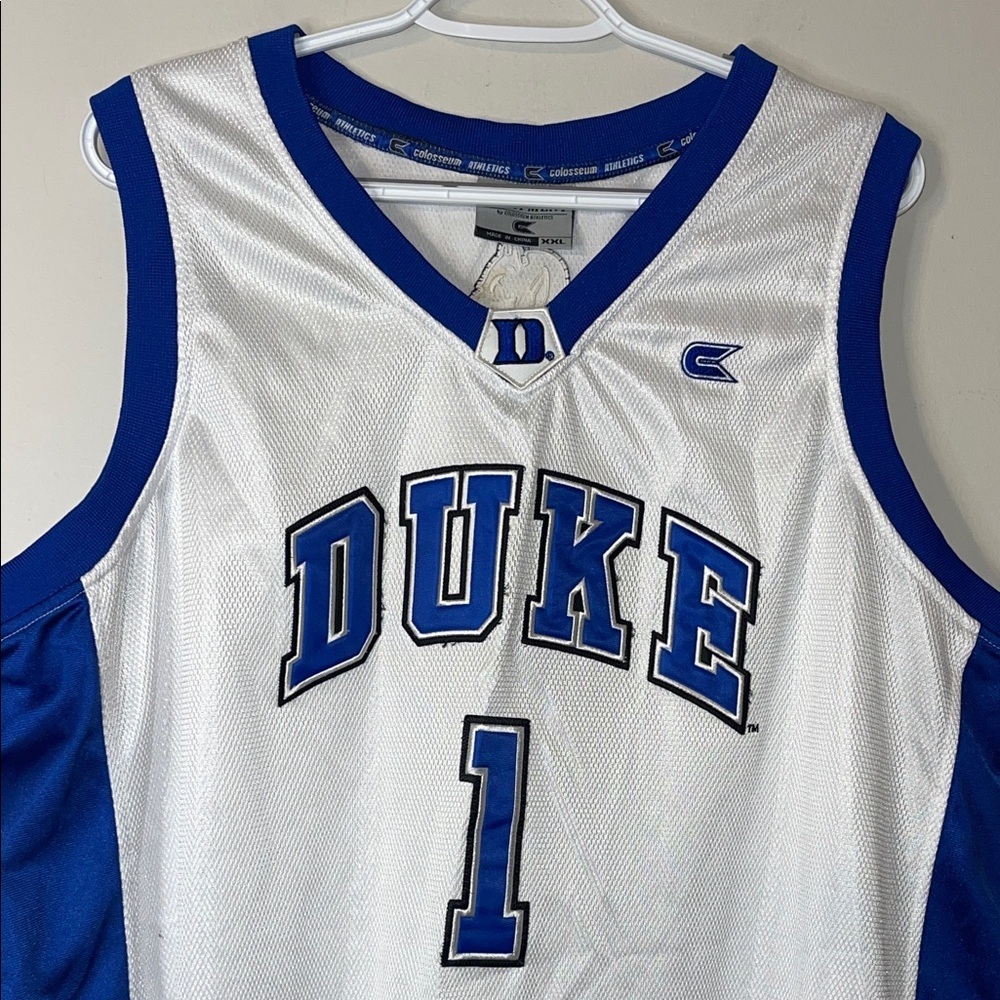 Champion Men's White and Blue Duke #1  Jersey #105 - Picture 3 of 10